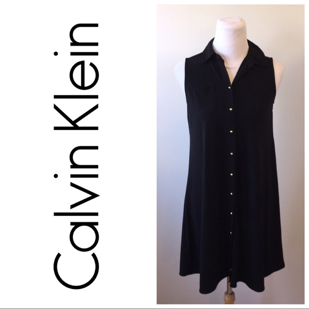 Calvin Klein Button Up Black Shirt Dress